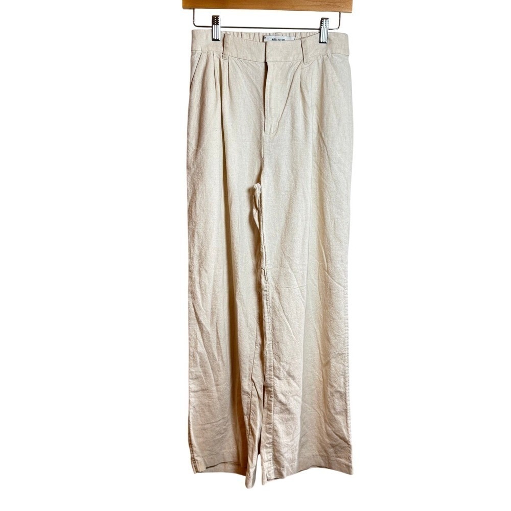 Hollister Women S Livvy Wide Leg Pants Oatmeal Linen Blend Ultra High Rise Long